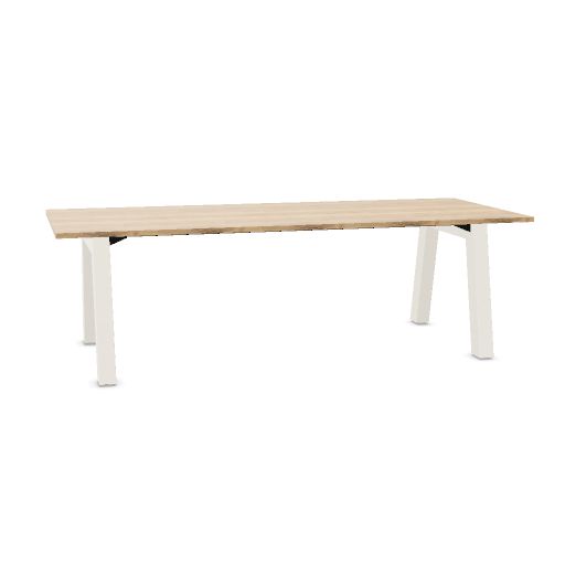 Hybrid table low 240cm (Worktop Width: 100 cm | Worktop Colour: DF - Natural Halifax Oak | Leg Colour: Wit (RAL 9010))